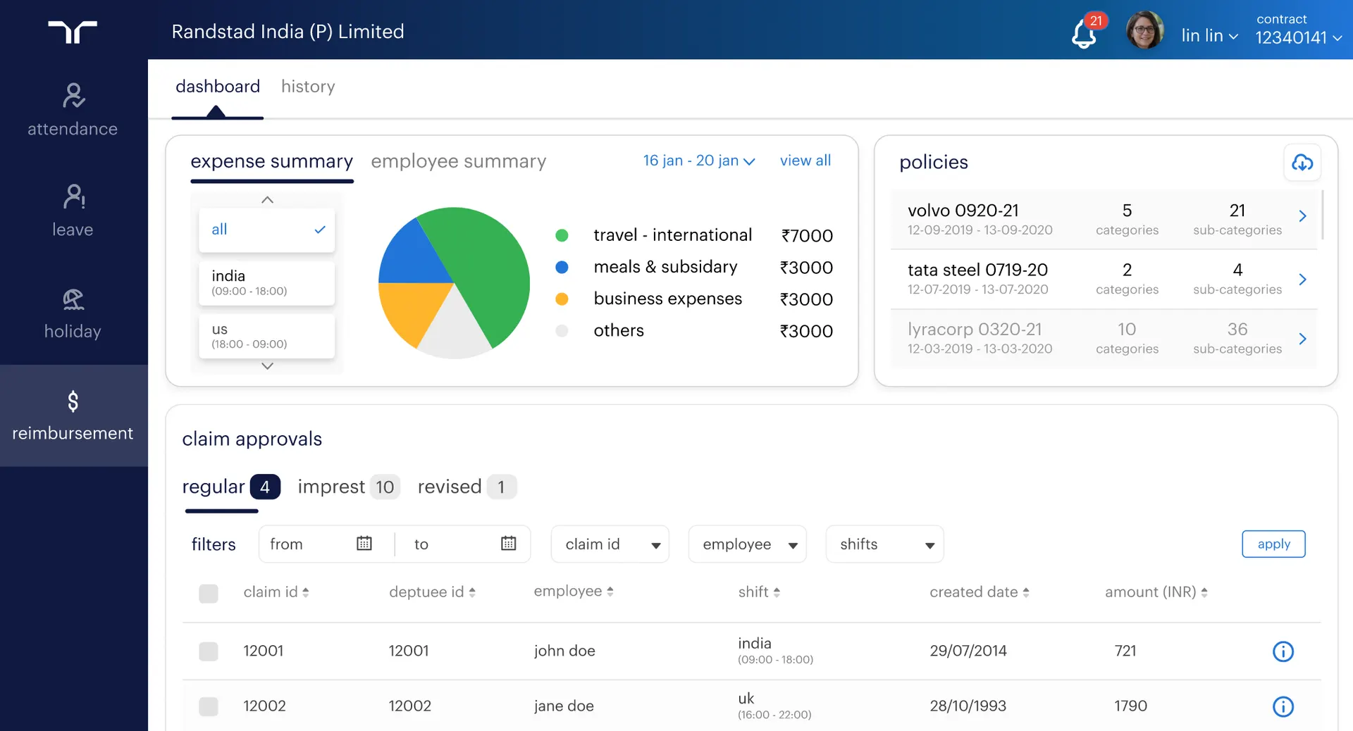 One Randstad Reimbursement Dashboard Web
