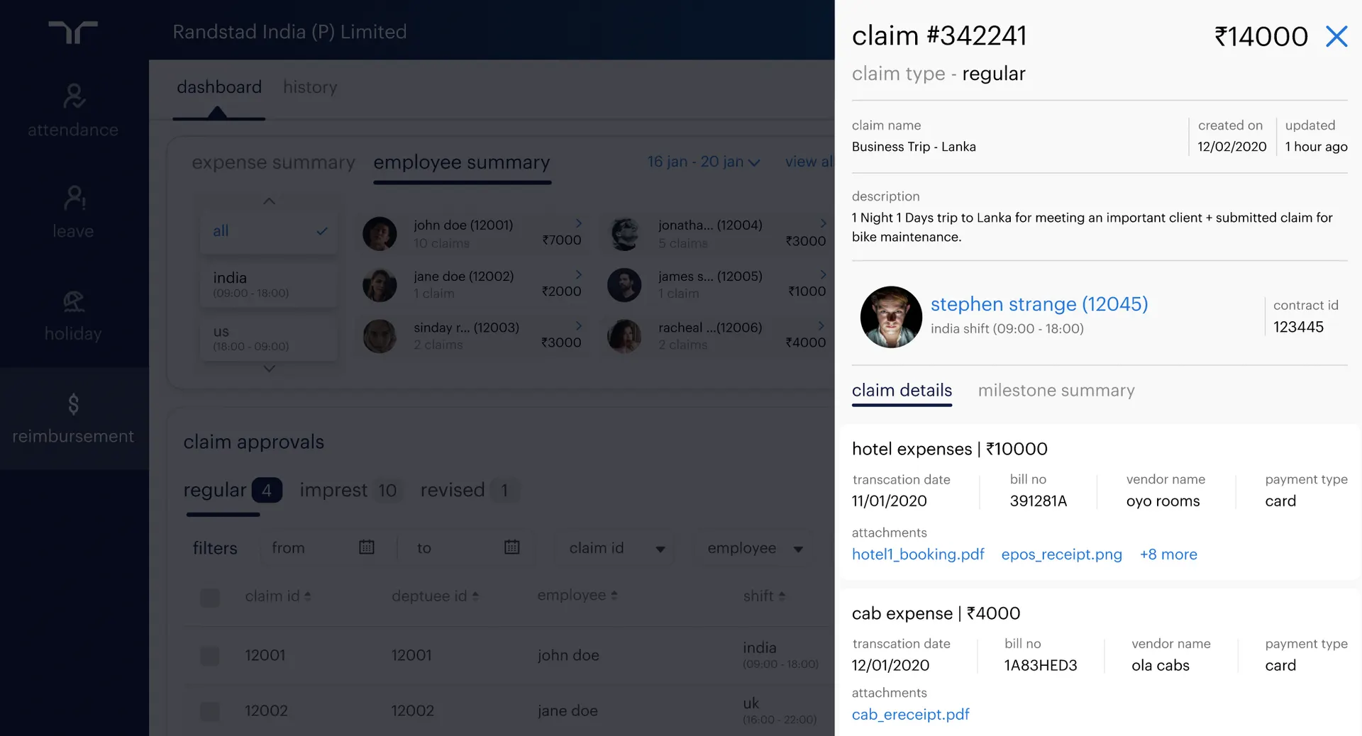 One Randstad Reimbursement Claim Detail Web