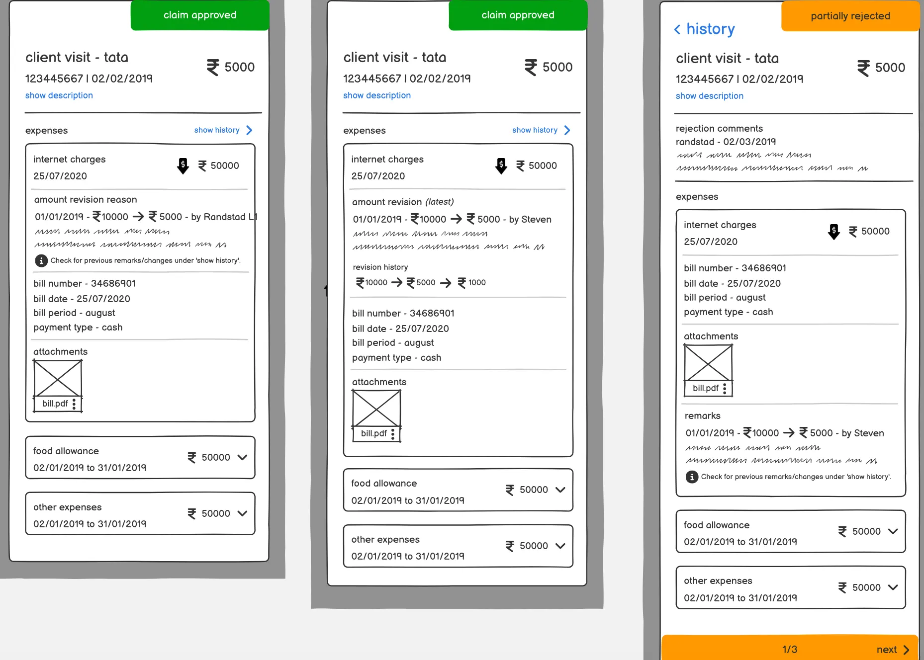 One Randstad Reimbursement Wireframe Mobile