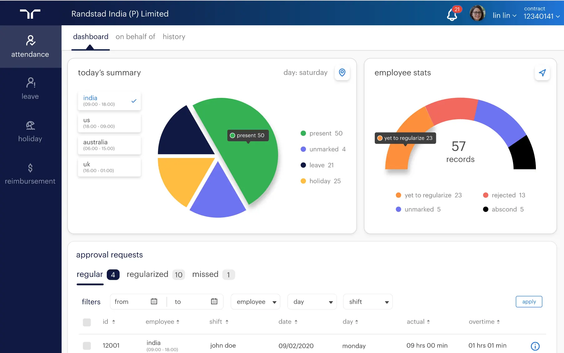 One Randstad Attendance Dashboard Web