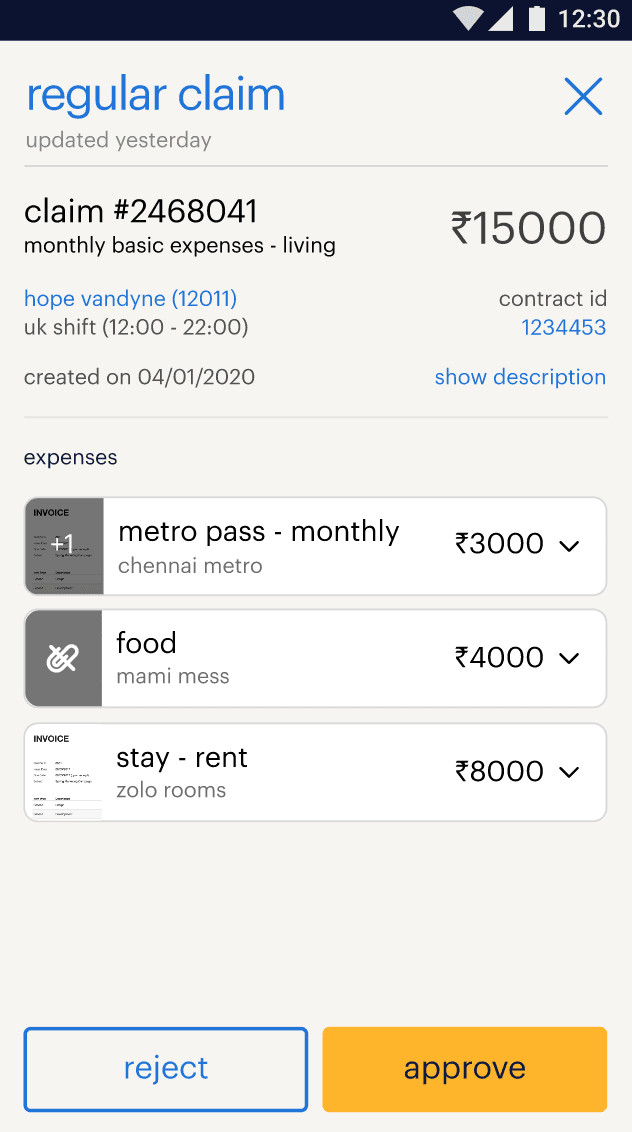 One Randstad Reimbursement Claim Approval Mobile