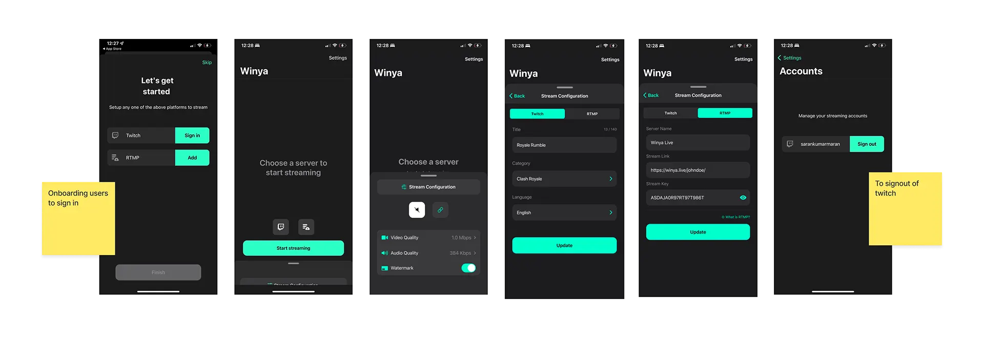 Winya — Phase II — App screens