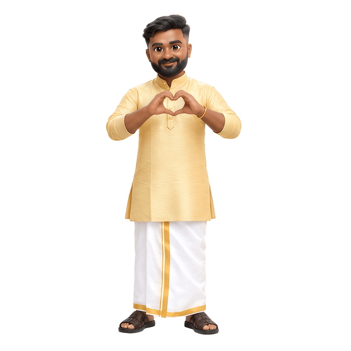 Sarankumar making a heart shape with his hands